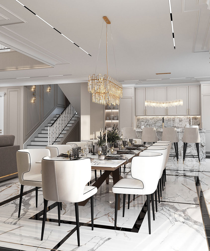 Ấn tượng mẫu biệt thự Tân cổ điển 4 tầng 1000m2 tại Thanh Hóa 7 Phòng bếp và bàn ăn tiện nghi đẳng cấp