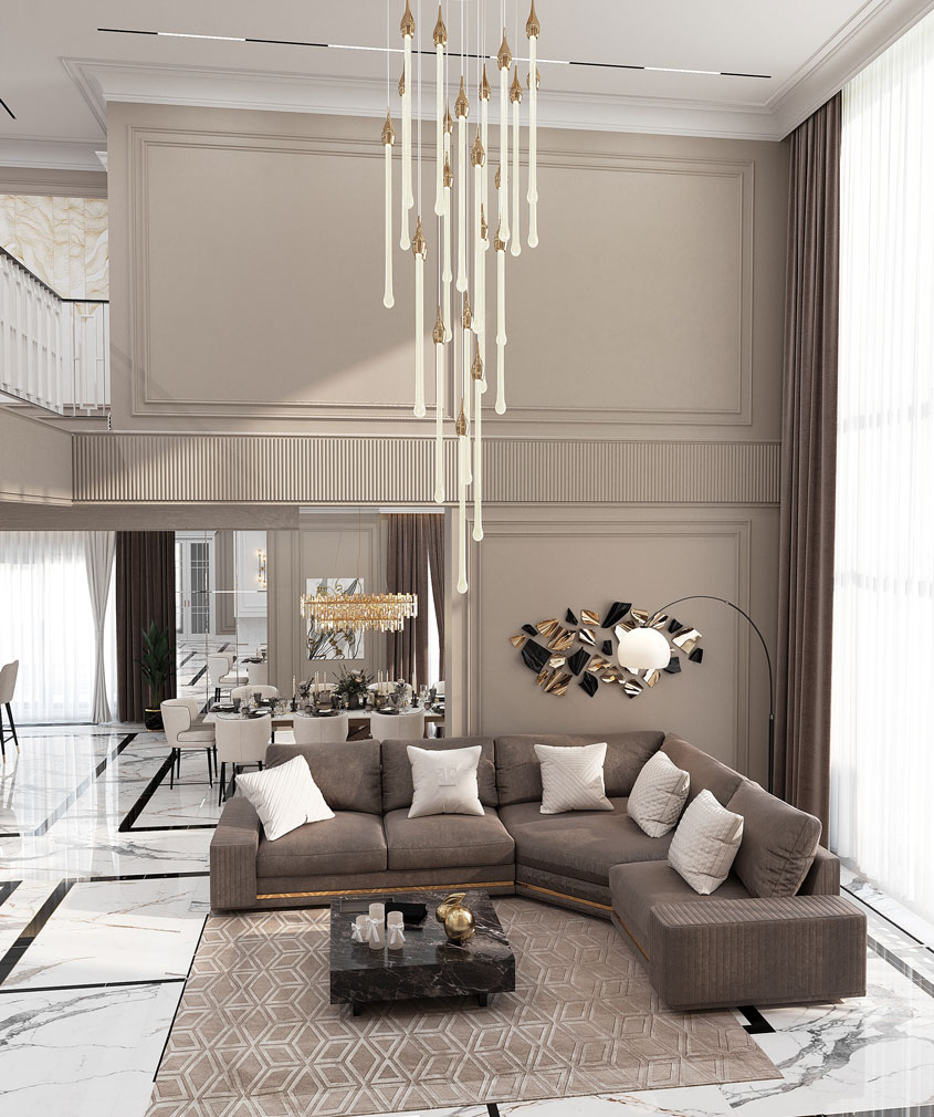 Ấn tượng mẫu biệt thự Tân cổ điển 4 tầng 1000m2 tại Thanh Hóa 5 Nội thất phòng khách mẫu biệt thự 4 tầng tân cổ điển