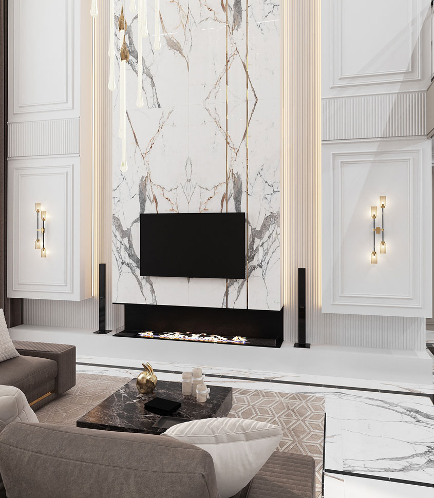 Ấn tượng mẫu biệt thự Tân cổ điển 4 tầng 1000m2 tại Thanh Hóa 6 Nội thất phòng khách đẹp sang trọng