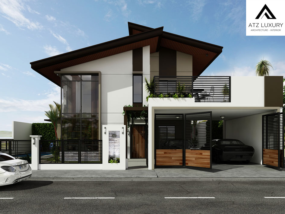 Mẫu thiết kế biệt thự nhà phố 2 tầng mặt tiền 7m mái Thái tại Tuyên Quang 1 Phối cảnh mặt tiền nhà phố 2 tầng mái thái