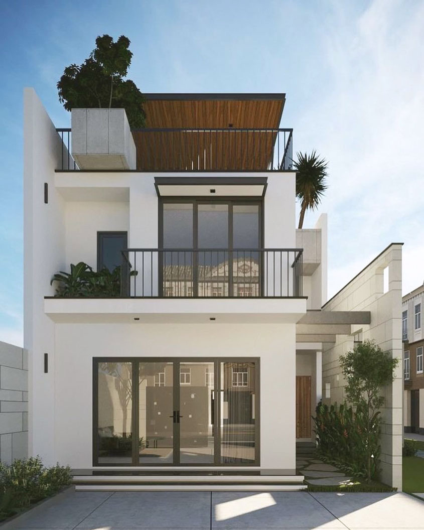 Mẫu biệt thự nhà phố 3 tầng 80m2 kiểu mái bằng tại Vĩnh Phúc 1 Mẫu nhà phố 3 tầng mái bằng 80m2 tại Vĩnh Phúc