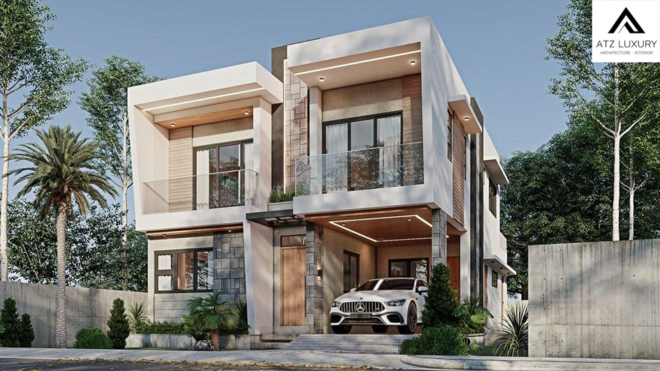 Mẫu thiết kế biệt thự nhà phố 2 tầng mặt tiền 8m tại Hòa Bình 3 Mẫu nhà phố chú trọng đến trang trí mặt tiền, tạo không gian sống phóng khoáng, trẻ trung