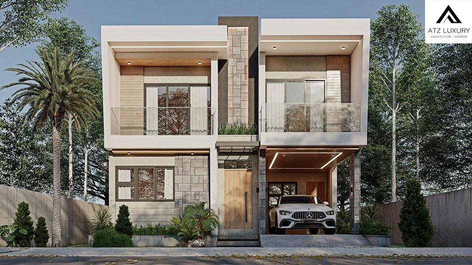 Mẫu thiết kế biệt thự nhà phố 2 tầng mặt tiền 8m tại Hòa Bình 1 Mẫu thiết kế nhà phố 2 tầng mặt tiền 8m phong cách hiện đại