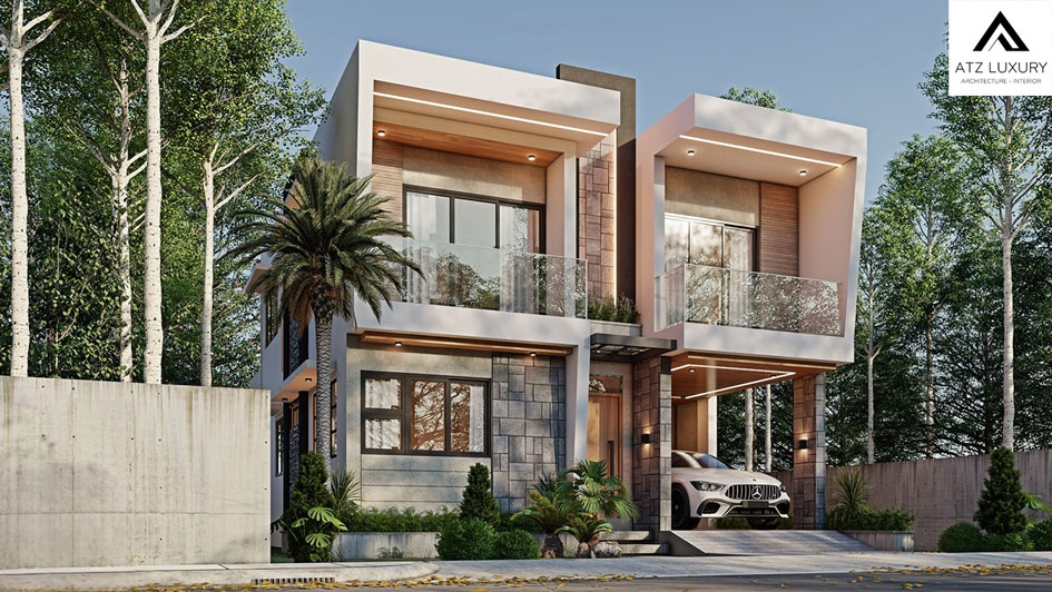 Mẫu thiết kế biệt thự nhà phố 2 tầng mặt tiền 8m tại Hòa Bình 2 Vật liệu kính được tận dụng tối đa giúp từng góc nhỏ trong nhà luôn đón được ánh sáng tự nhiên