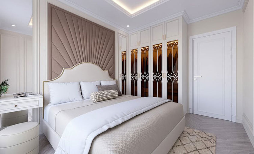 Mẫu thiết kế biệt thự Tân cổ điển 3 tầng mái nhật 250m2 9 Tủ quần áo trong phòng ngủ cũng được cách điệu một cách hài hòa