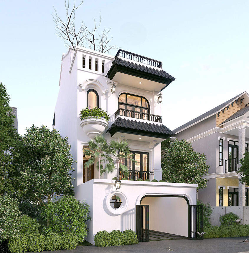 Ngắm mẫu thiết kế biệt thự nhà phố 3 tầng 110m2 phong cách Indochine 3 Ngắm mẫu thiết kế biệt thự nhà phố 3 tầng 110m2
