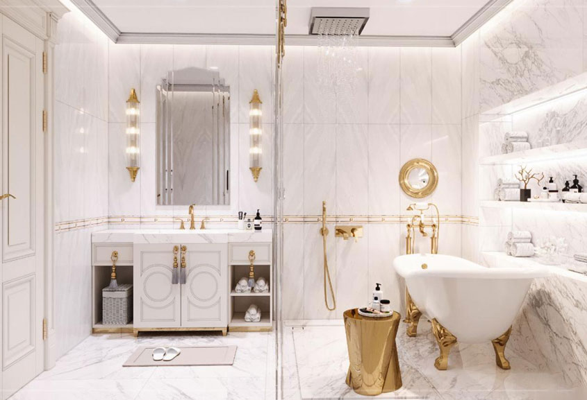 Mẫu thiết kế biệt thự tân cổ điển 2 tầng mái Nhật 500m2 9 Phòng vệ sinh khép kín, sử dụng các vật liệu cao cấp