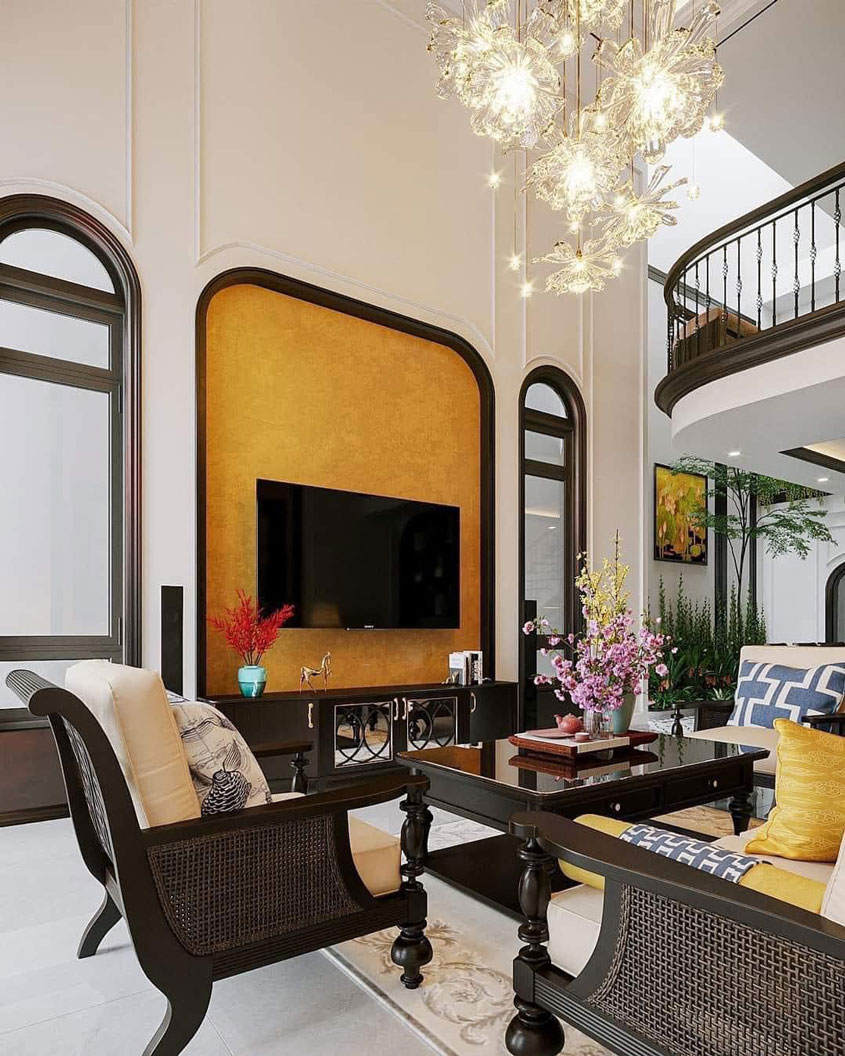 Ngắm mẫu thiết kế biệt thự nhà phố 3 tầng 110m2 phong cách Indochine 4 Mẫu thiết kế nội thất biệt thự nhà phố 3 tầng 110m2