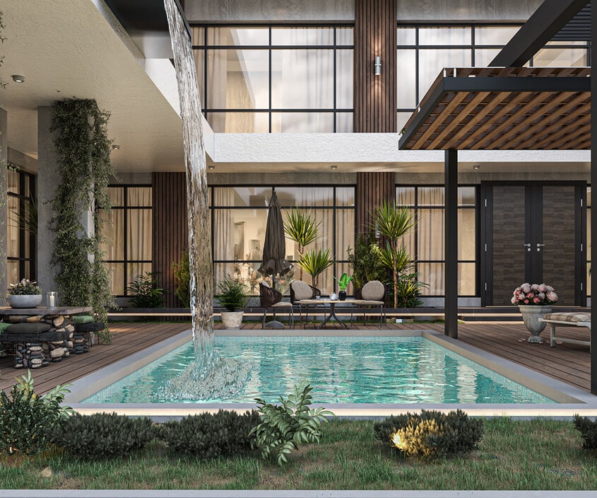Thiết kế biệt thự 2 tầng hiện đại mái bằng 200m2 anh Thạo tỉnh Phú Thọ - ATZ BT2004 6 Thác nước nhân tạo bên trong biệt thự độc đáo và đẳng cấp