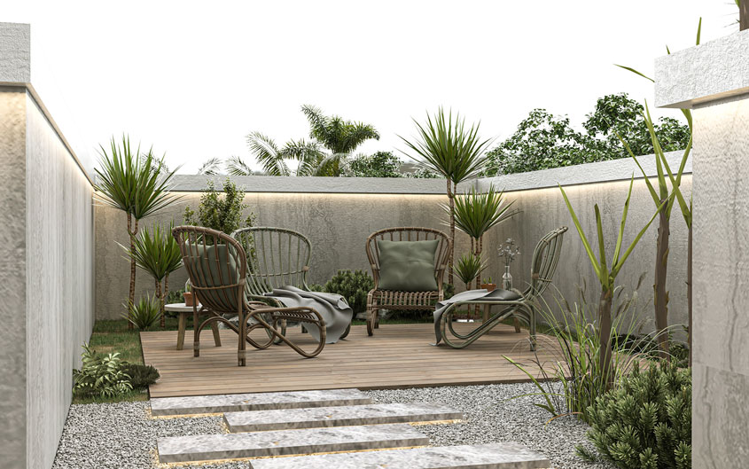 Thiết kế biệt thự 2 tầng hiện đại mái bằng 200m2 anh Thạo tỉnh Phú Thọ - ATZ BT2004 10 Một góc sân vườn được thiết kế bàn trà với ghế mây ngả lưng là nơi thư giãn cho gia chủ