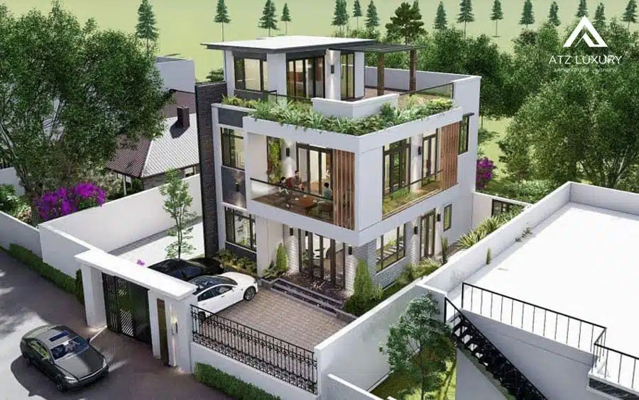biệt thự 2 tầng 1 tum đẹp