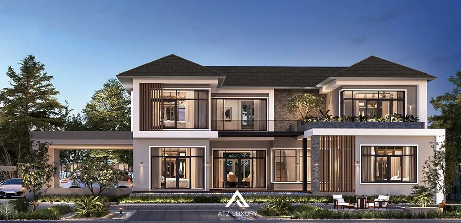 thiết kế biệt thự 2 tầng chữ L
