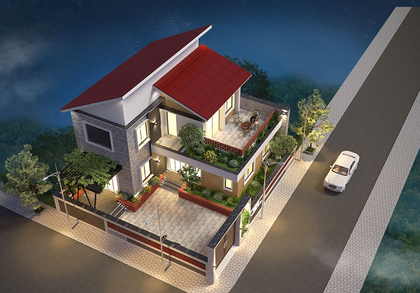 biệt thự 2 tầng chữ L