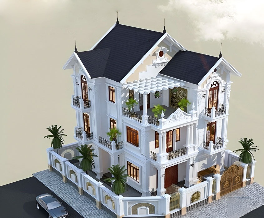 Ấn tượng vẻ đẹp đầy sức hút của không gian căn biệt thự 3 tầng mái Thái này
