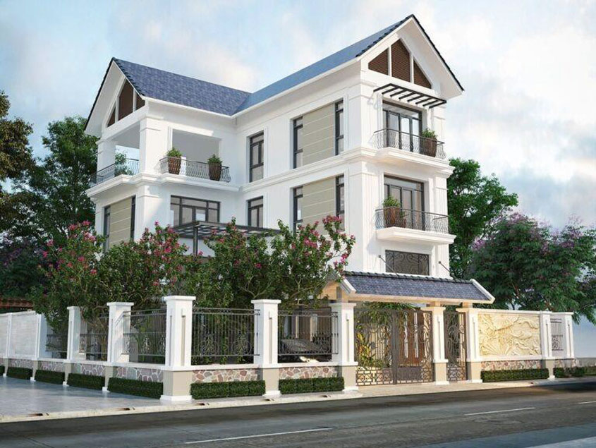Mẫu biệt thự chữ L 3 tầng mái Thái thiết kế h iện đại mới mẻ