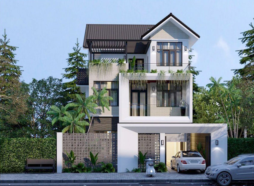 Mẫu biệt thự 3 tầng mái Thái có gara đẹp phóng khoáng