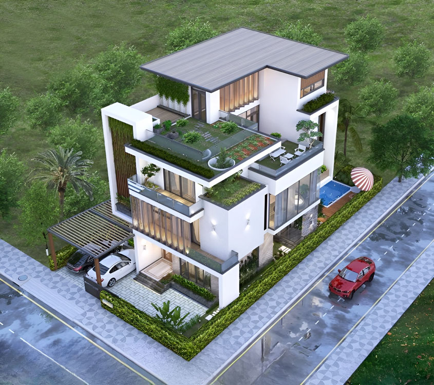 Thiết kế biệt thự 3 tầng 120m2 hiện đại