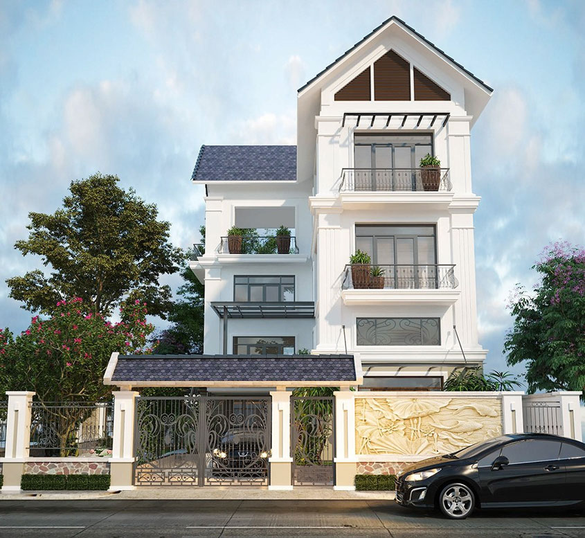 Một phương án thiết kế biệt thự nhà phố 3 tầng mái Thái đẹp
