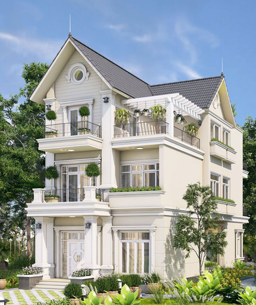 Thiết kế biệt thự 3 tầng mái Thái kế hợp sân vườn rộng rãi thoáng mát