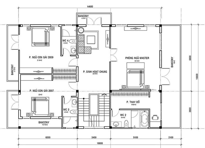 biệt thự 3 tầng 5 phòng ngủ