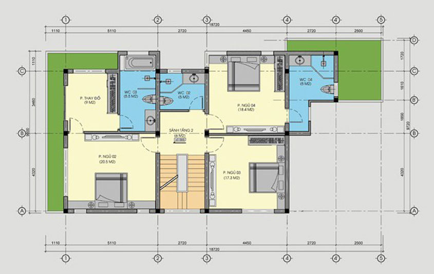 biệt thự 3 tầng 5 phòng ngủ