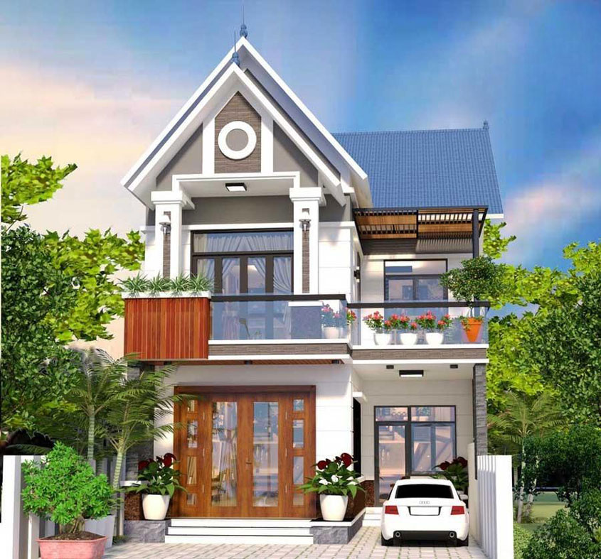 Mẫu biệt thự mái thái 2 tầng 4 phòng ngủ