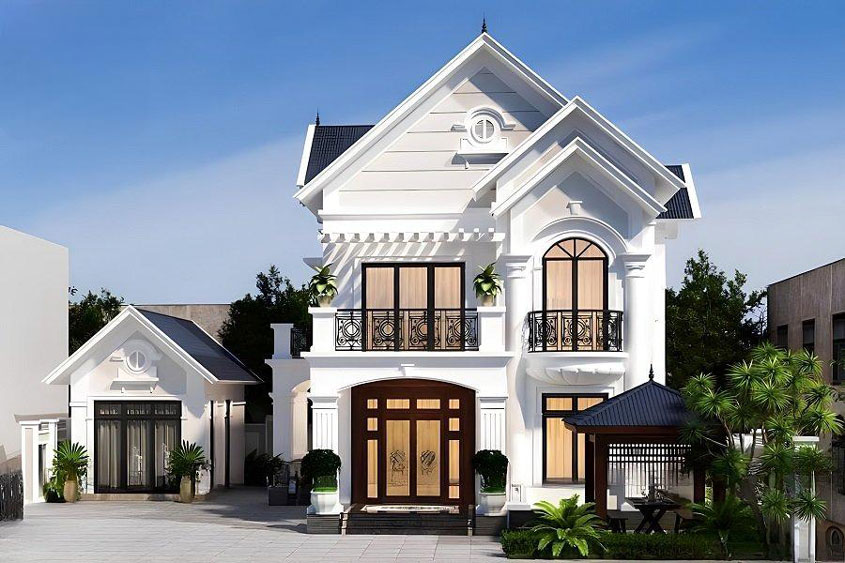 thiết kế biệt thự mái thái 2 tầng 4 phòng ngủ