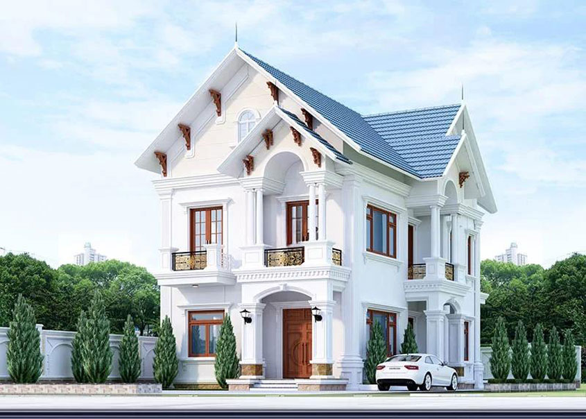 mẫu biệt thự mái thái 2 tầng 4 phòng ngủ đẹp