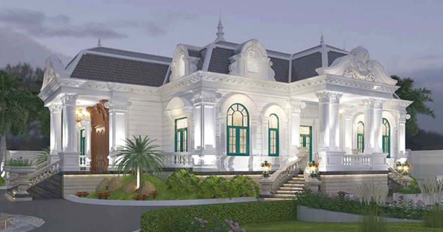 thiết kế biệt thự 1 tầng 200m2