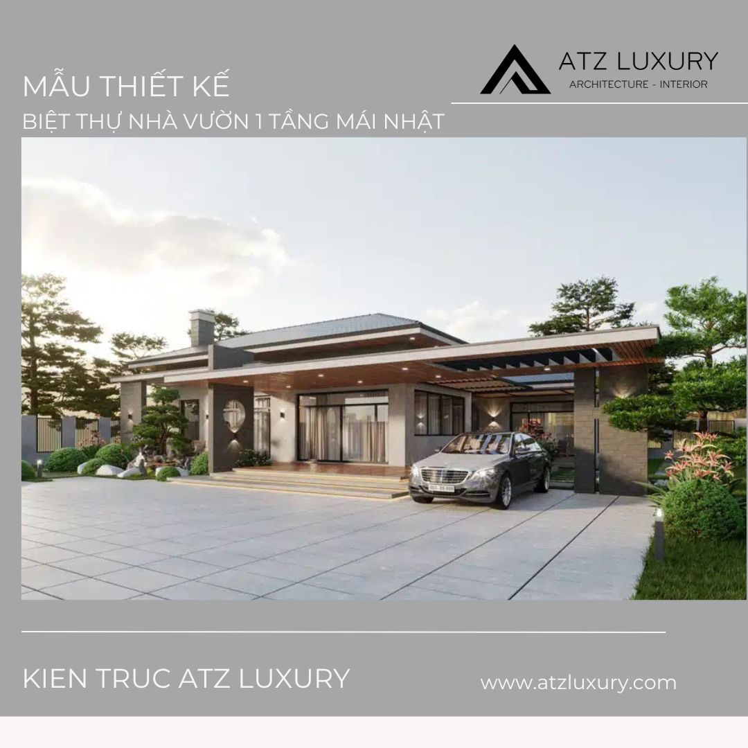 Mẫu biệt thự nhà vườn 1 tầng mái Nhật đẹp hiện đại