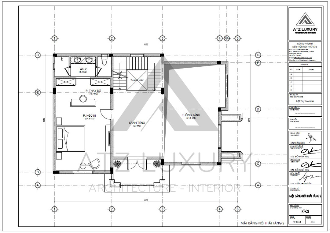 Mẫu biệt thự tân cổ điển 4 tầng anh chị Huy Hạnh tại Ninh Hiệp 9 Bản vẽ mặt bằng tầng 2 căn biệt thự