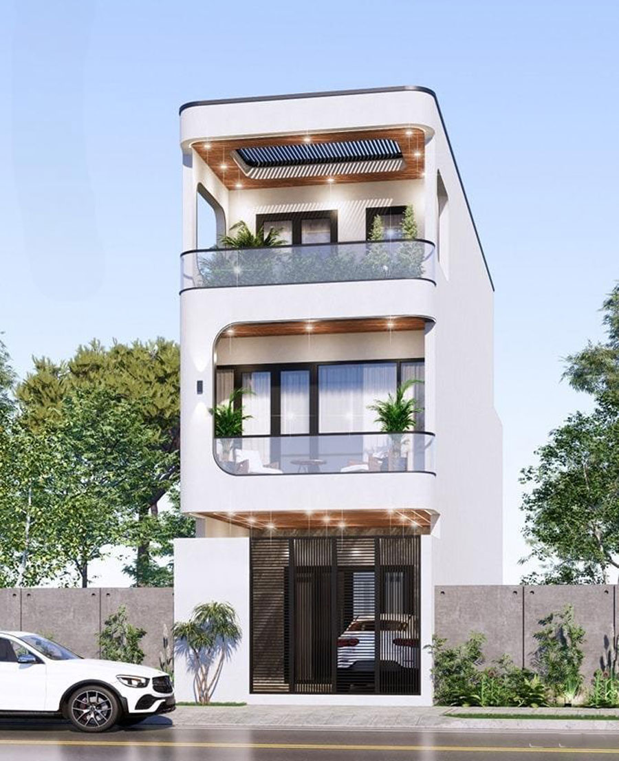 Mẫu nhà phố 3 tầng thiết kế hiện đại đường nét cong ấn tượng