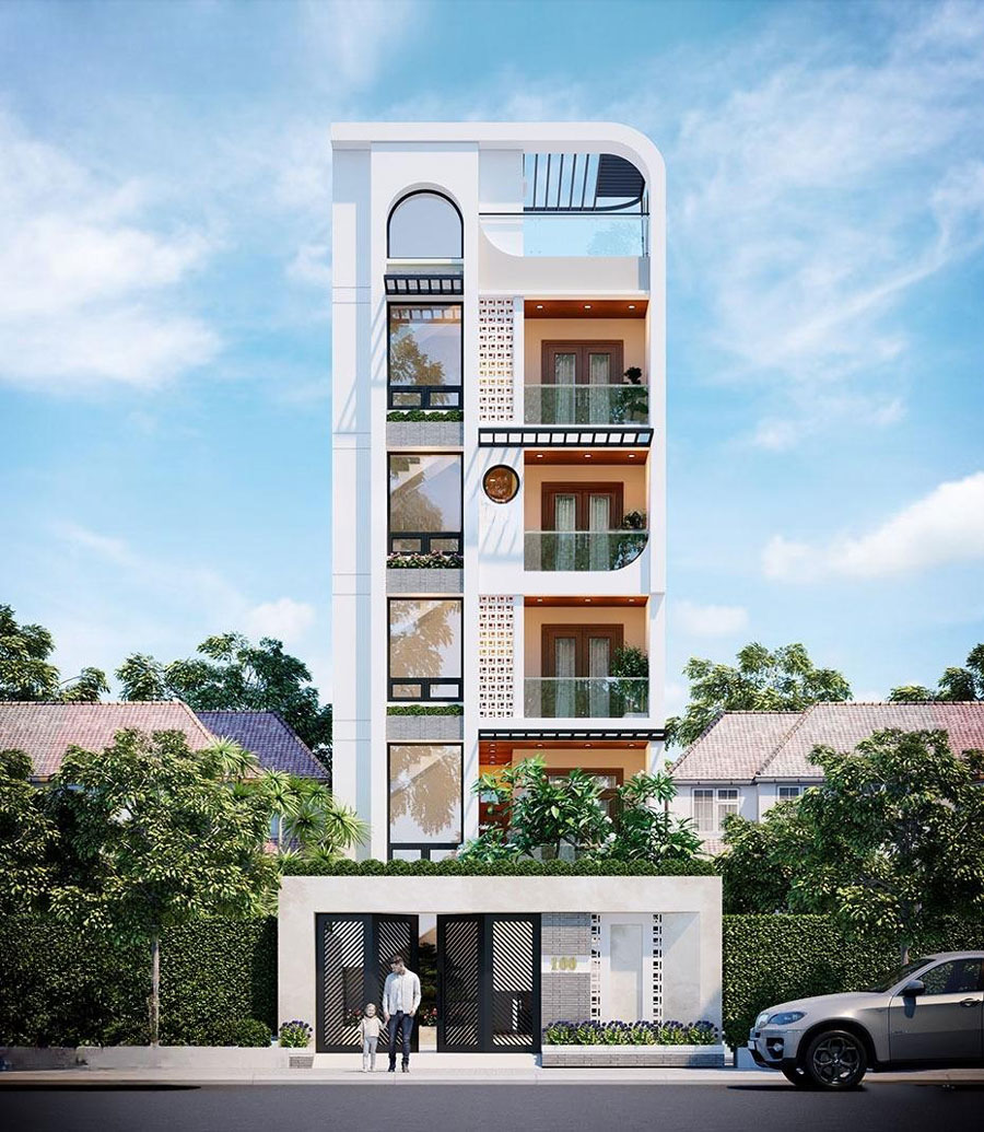 Mẫu nhà phố 5 tầng mặt tiền 6m sâu 20m