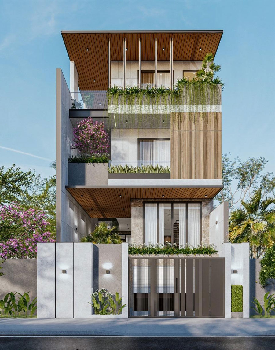 Phối cảnh 3D mẫu nhà phố hiện đại 6x18m