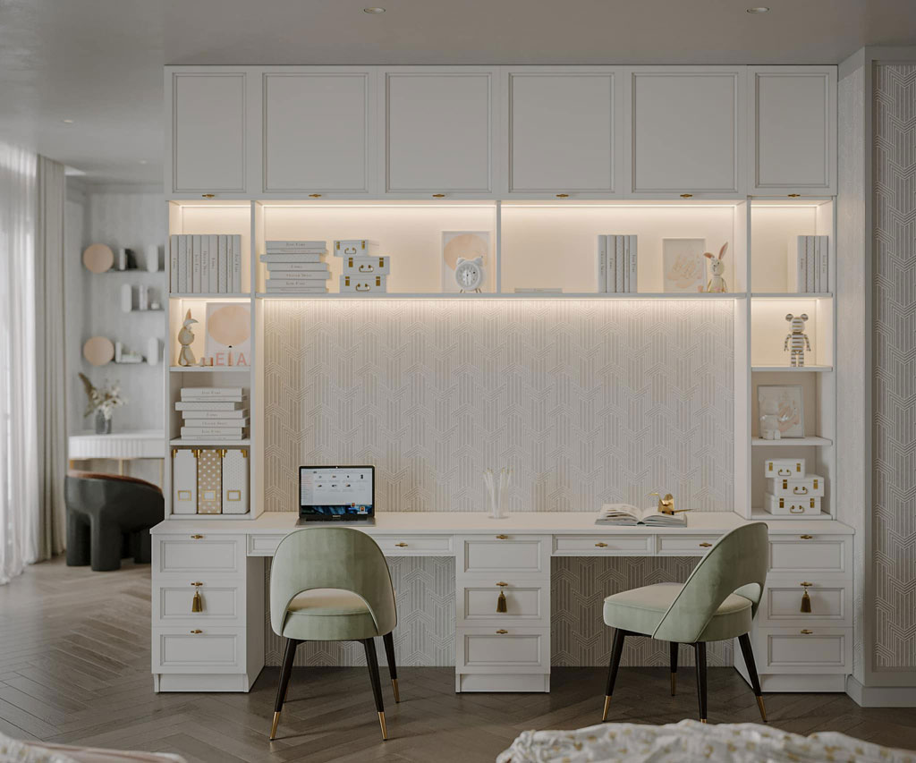 Mẫu biệt thự tân cổ điển 4 tầng anh chị Huy Hạnh tại Ninh Hiệp 19 Nội thất phong học và làm việc