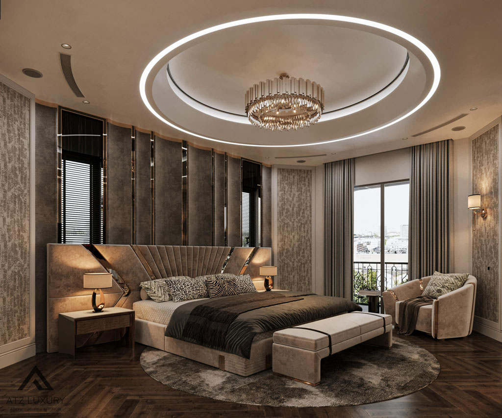 Mẫu biệt thự tân cổ điển 4 tầng anh chị Huy Hạnh tại Ninh Hiệp 16 Nội thất phòng ngủ master biệt thự tân cổ điển 4 tầng