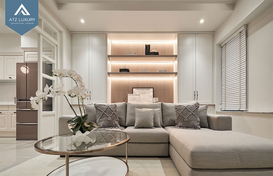 Mẫu thiết kế biệt thự 2 tầng mái Thái 120m2 5 Nội thất phòng khách tinh tế và hiện đại