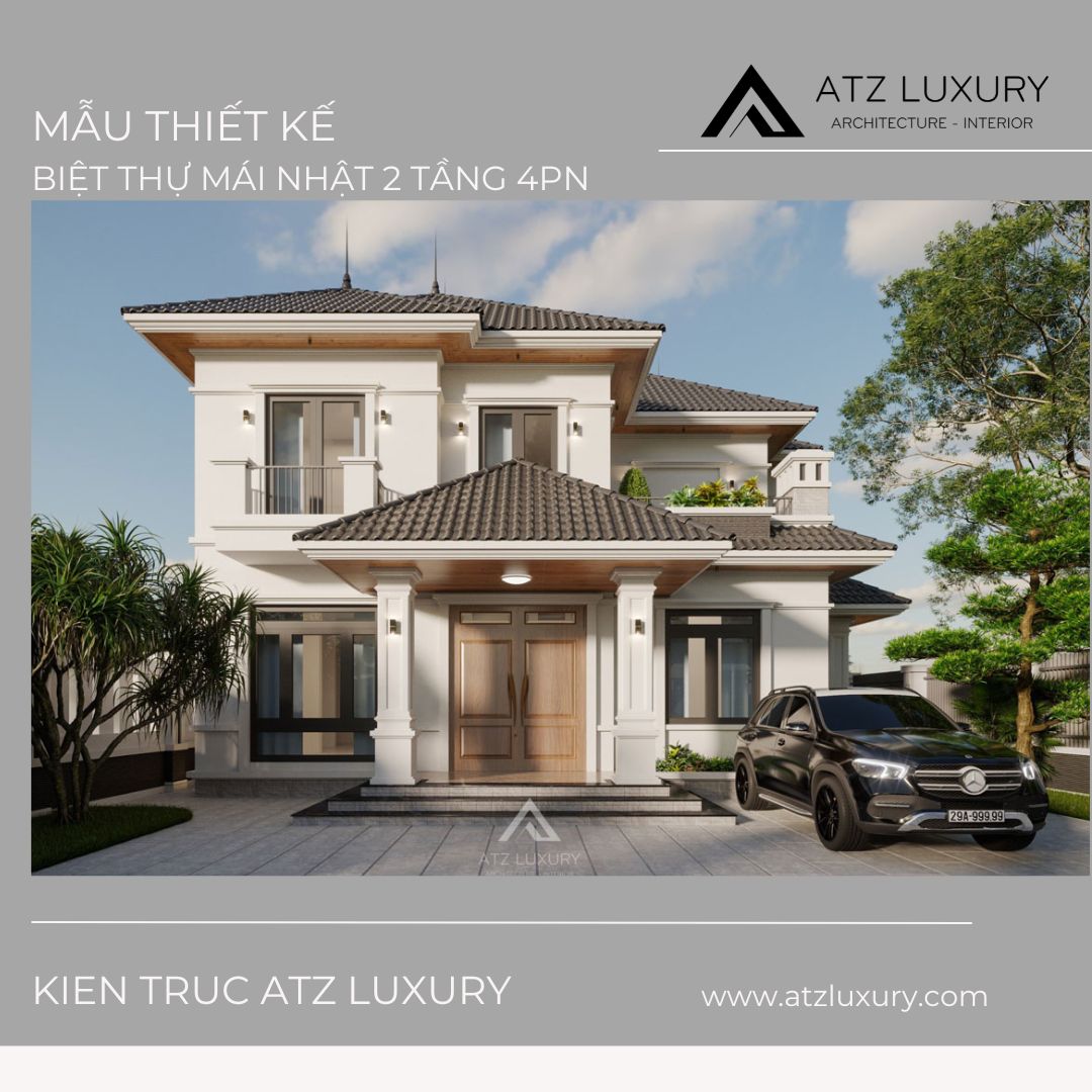 Mẫu biệt thự 2 tầng mái Nhật 4 phòng ngủ