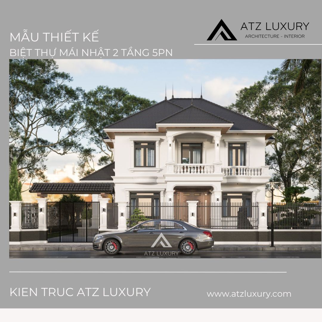 Mẫu biệt thự 2 tầng mái nhật 5 phòng ngủ