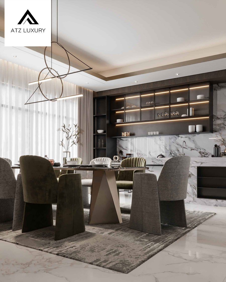 Mẫu biệt thự 2 tầng rộng 9m có 4 phòng ngủ hiện đại tiện nghi 16 Bộ bàn ăn và không gian phòng bếp