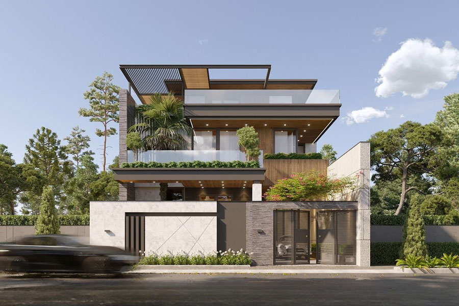 Thiết kế biệt thự 2 tầng hiện đại mái bằng