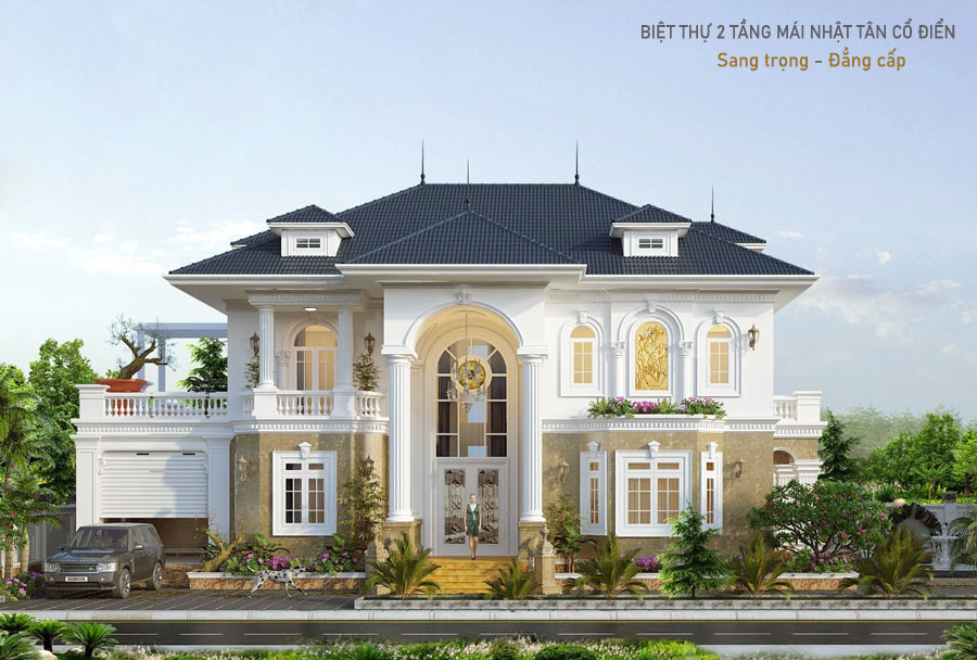 Mẫu biệt thự 2 tầng mái Nhật tân cổ điển