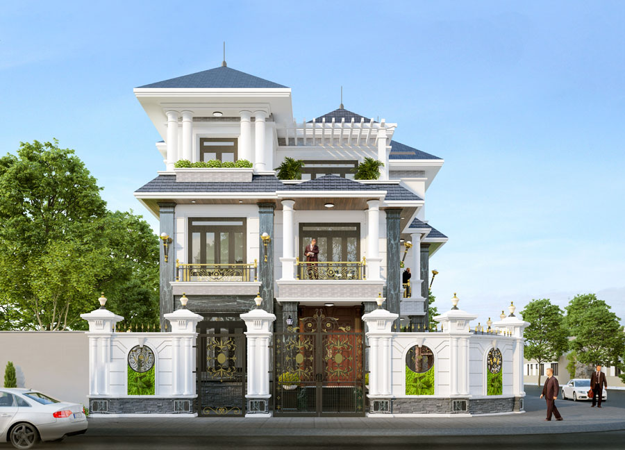 Mẫu biệt thự 3 tầng kiểu pháp mái Nhật