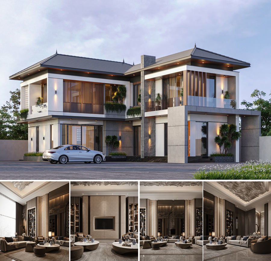 biệt thự 2 tầng mái Nhật 4 phòng ngủ