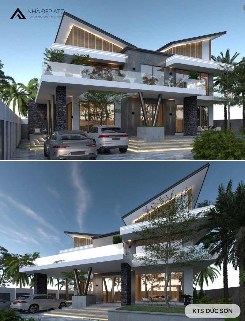 biệt thự 2 tầng mái lệch