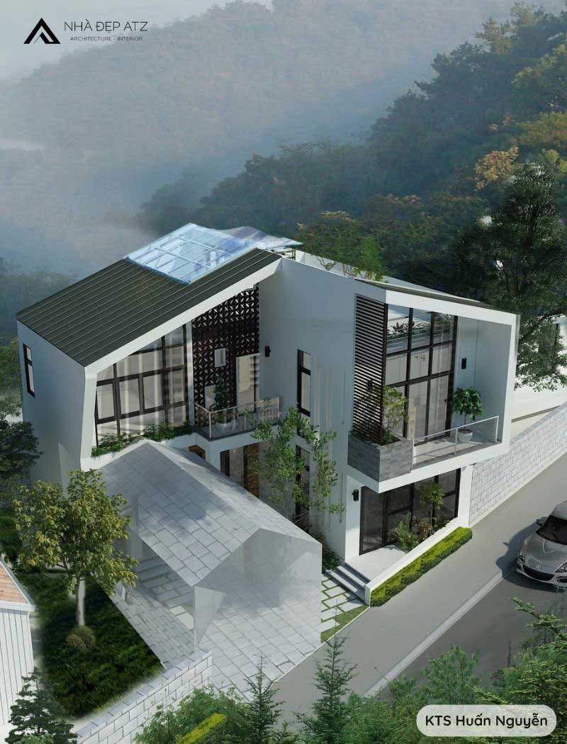 biệt thự 2 tầng mái lệch