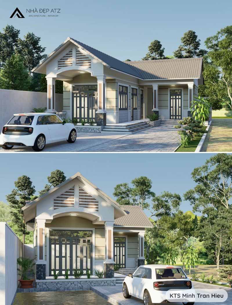 thiết kế biệt thự chữ L 1 tầng đẹp