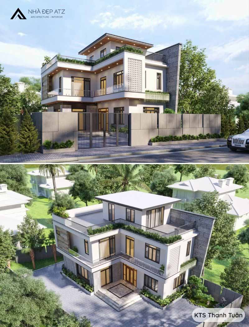 biệt thự chữ L hiện đại