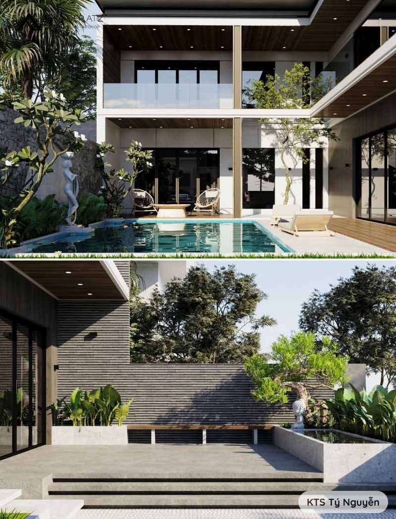 biệt thự chữ L hiện đại