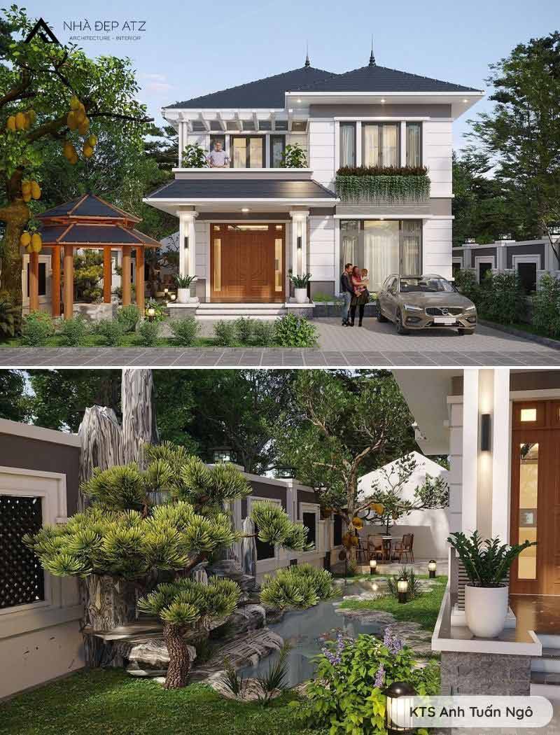 thiết kế biệt thự chữ L có gara